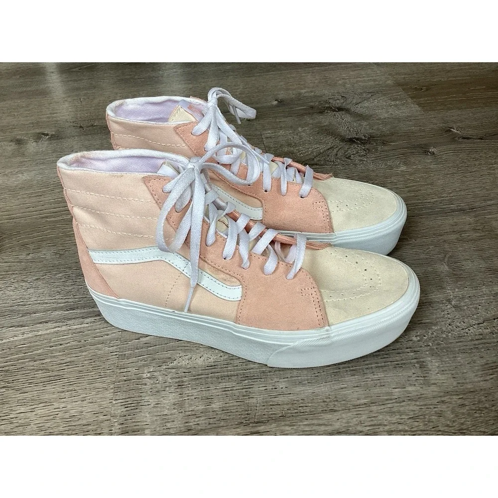 Vans Sk8-Hi Womens size 9.5 Tapered Stackform Pink Suede High Top Shoes Platform